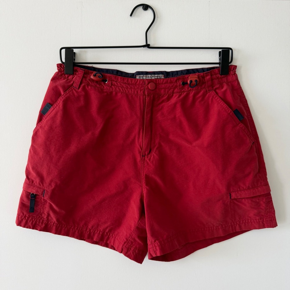 BC Clothing Red Cargo Utility Shorts Womens Small Elastic Toggle Waist Hiking